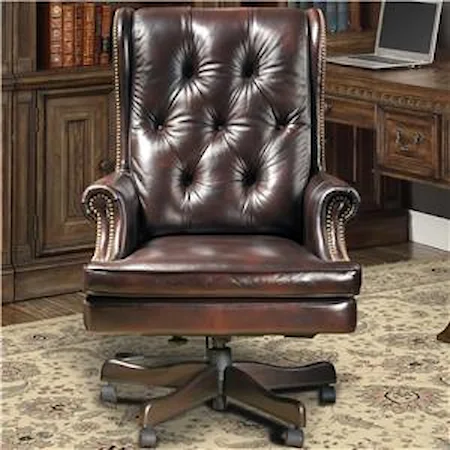 Traditional Leather Desk Chair with Tufting and Nailhead Trim